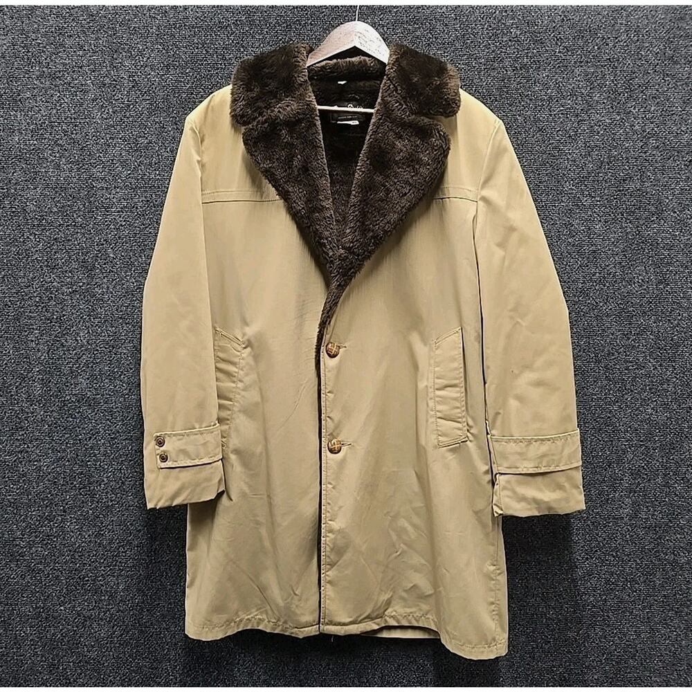 VTG Barry Dolan Car Coat Canvas Faux Fur Collar & Lining Beige Tan Size 40